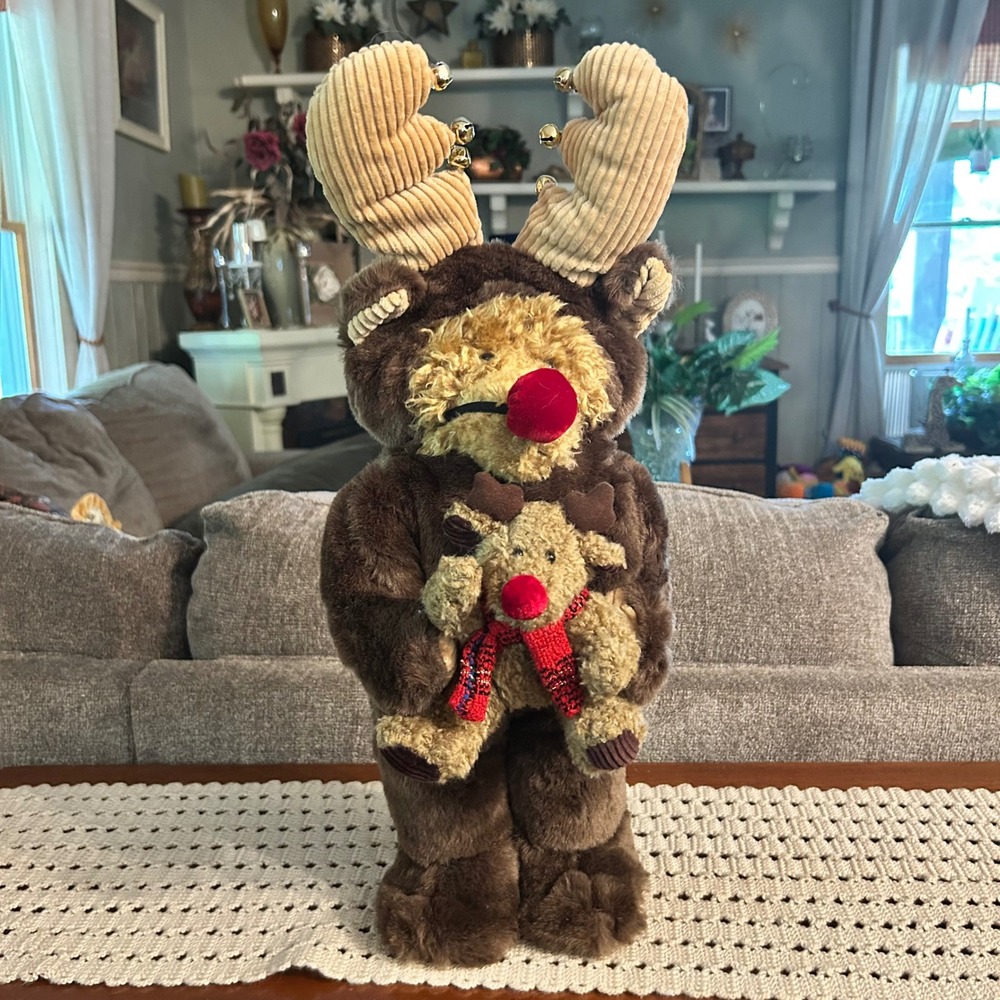 Creative Design Ltd Christmas Bear in Reindeer Costume Plush Jingle Bells 16in